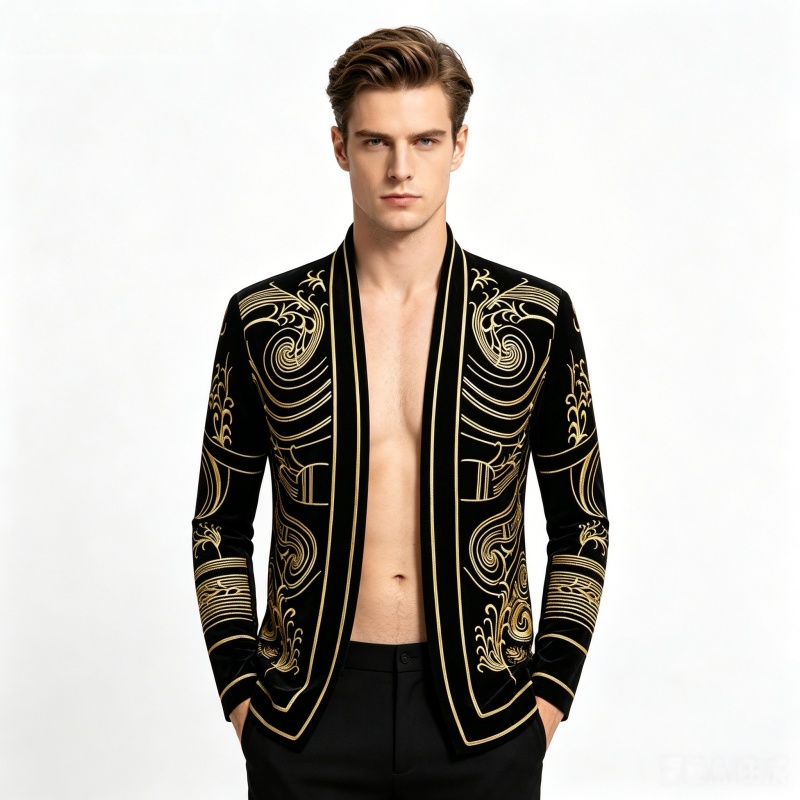 Velvet Blazer Vintage - Men Vintage Velvet Embroidery Suit Jacket