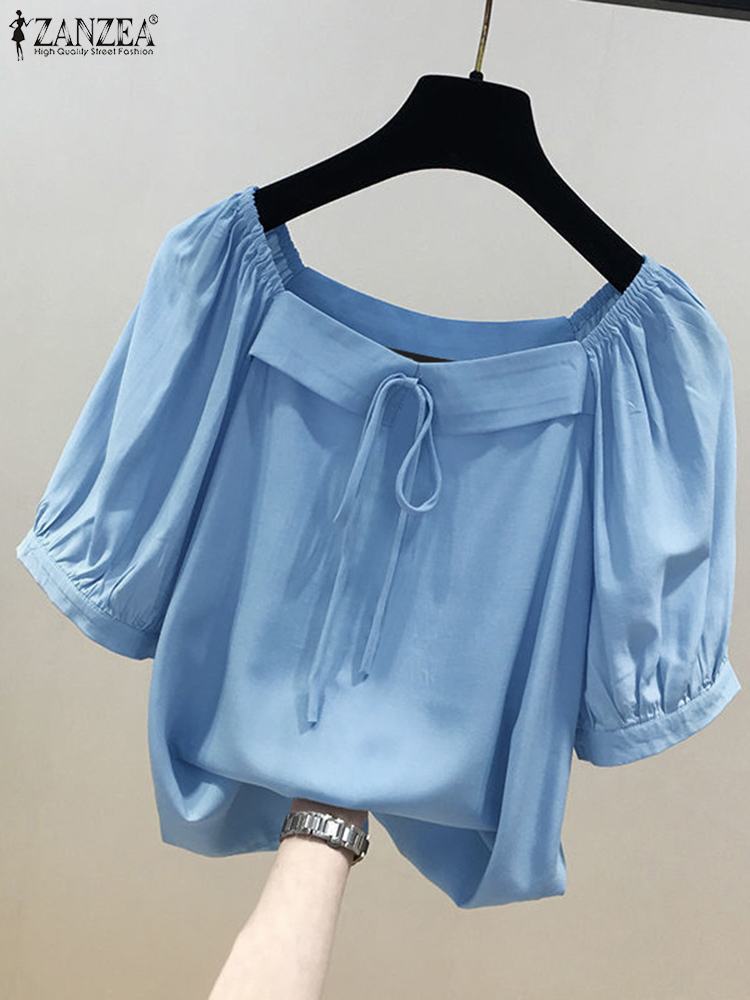 ZANZEA Korean Style Solid Blou - Vintage Fashion Style Female のレビューと価格