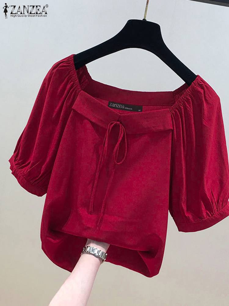 ZANZEA Korean Style Solid Blou - Vintage Fashion Style Female のレビューと価格