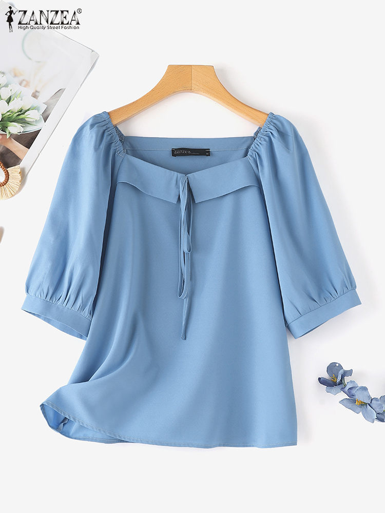 ZANZEA Korean Style Solid Blou - Vintage Fashion Style Female のレビューと価格