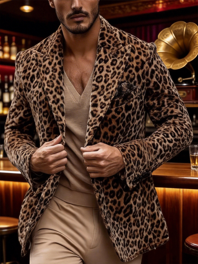 Men’s Leopard Print Velvet Bla - Velvet Blazer Vintage のレビューと価格