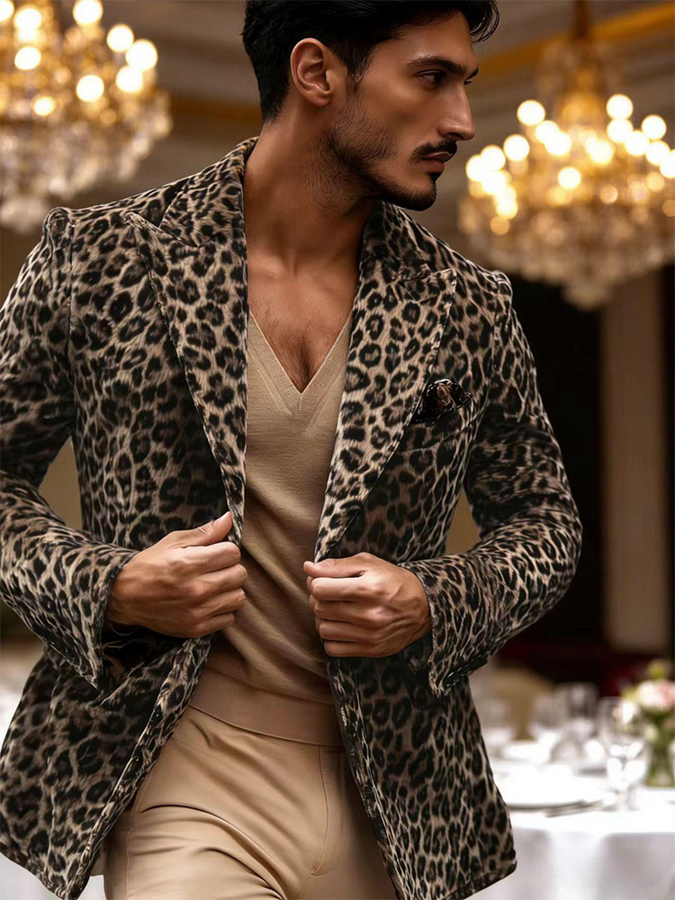 Men’s Leopard Print Velvet Bla - Velvet Blazer Vintage のレビューと価格
