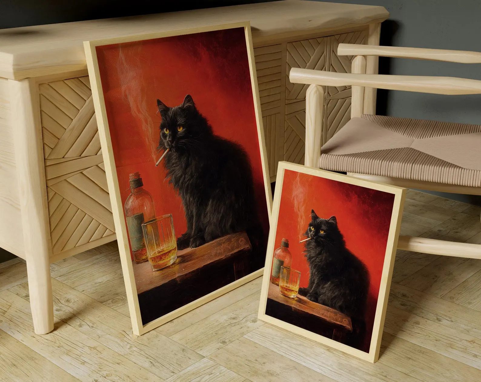 Black Cat Smoking a Cigarette  - Vintage Fashion Wall Art のレビューと価格