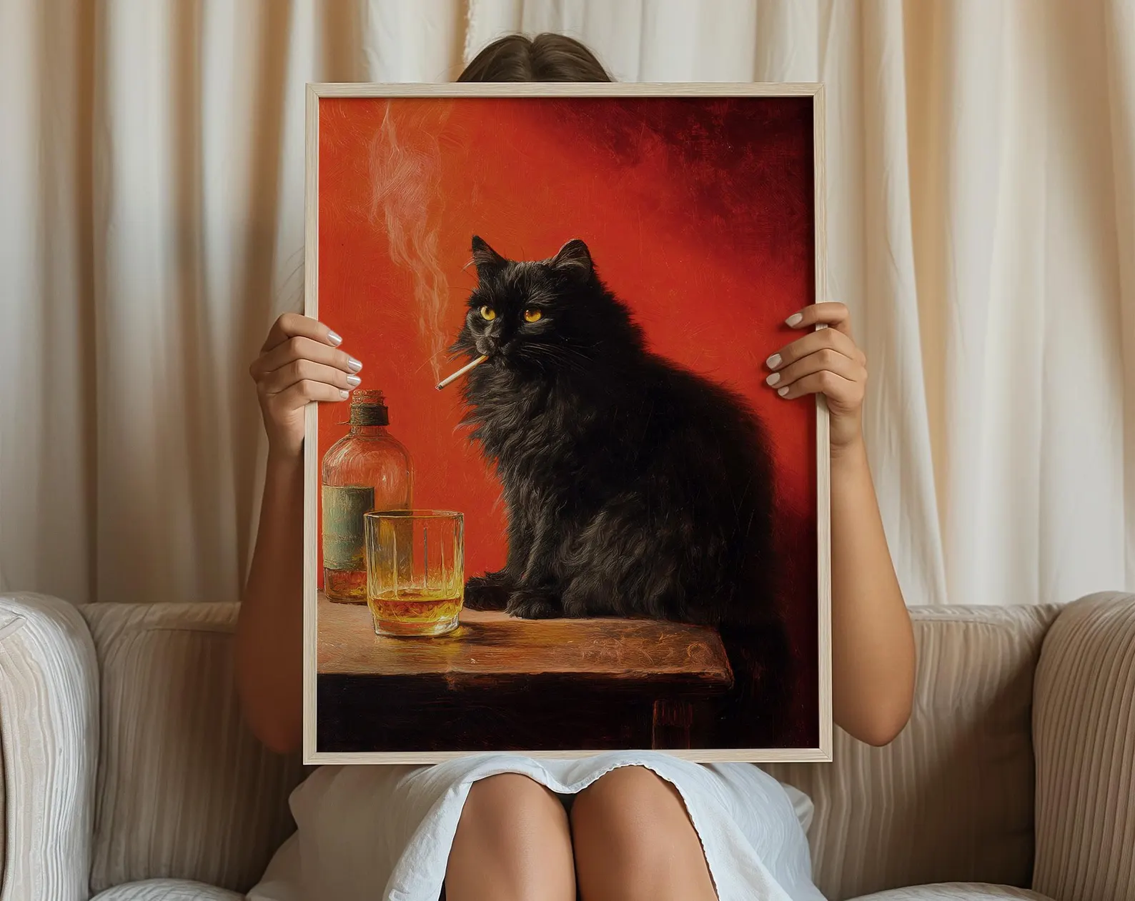 Black Cat Smoking a Cigarette  - Vintage Fashion Wall Art のレビューと価格
