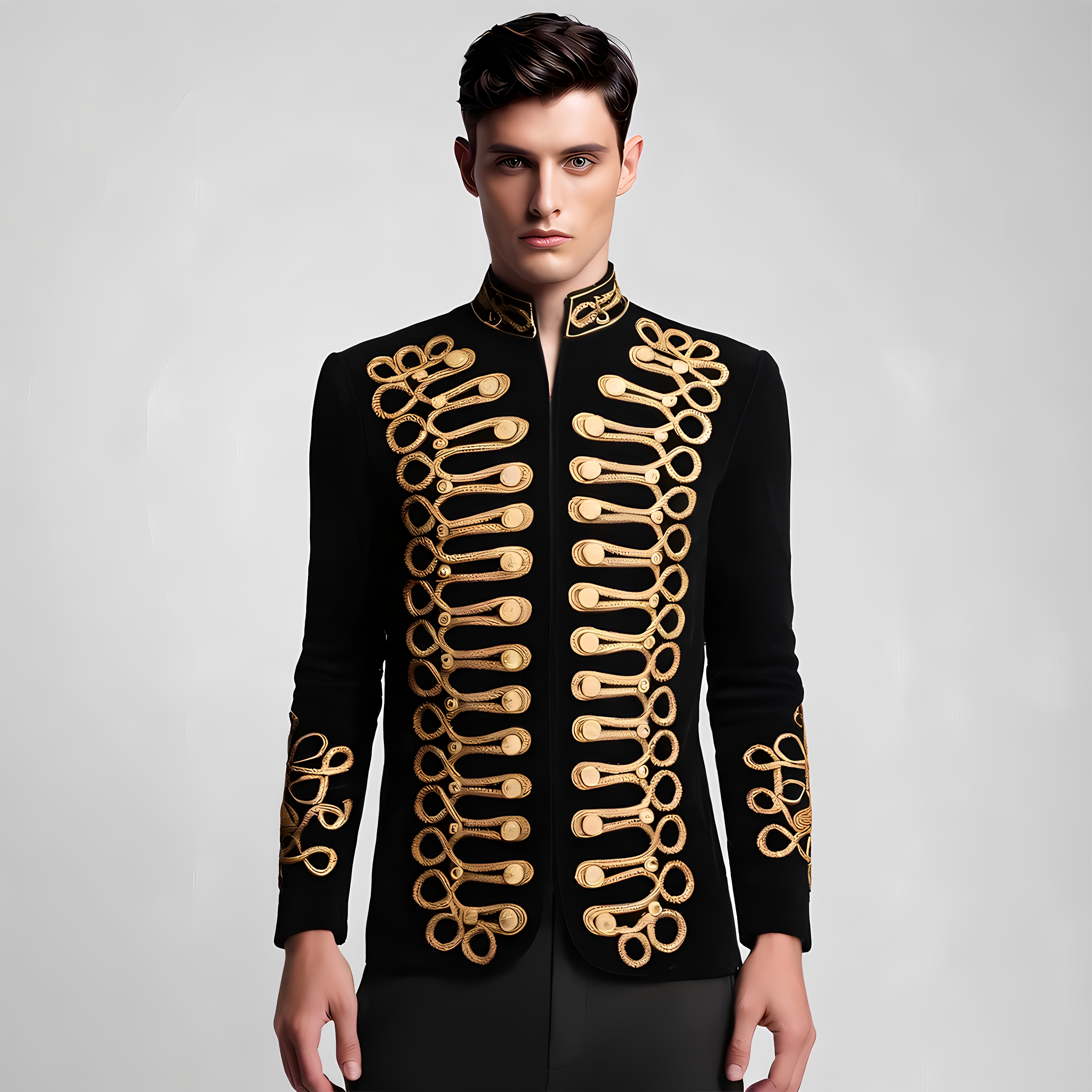 Men's Standing Collar Gold Bla - Velvet Blazer Vintage のレビューと価格