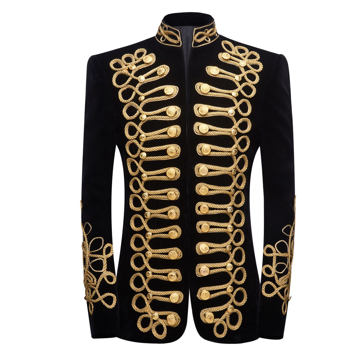 Men's Standing Collar Gold Bla - Velvet Blazer Vintage のレビューと価格